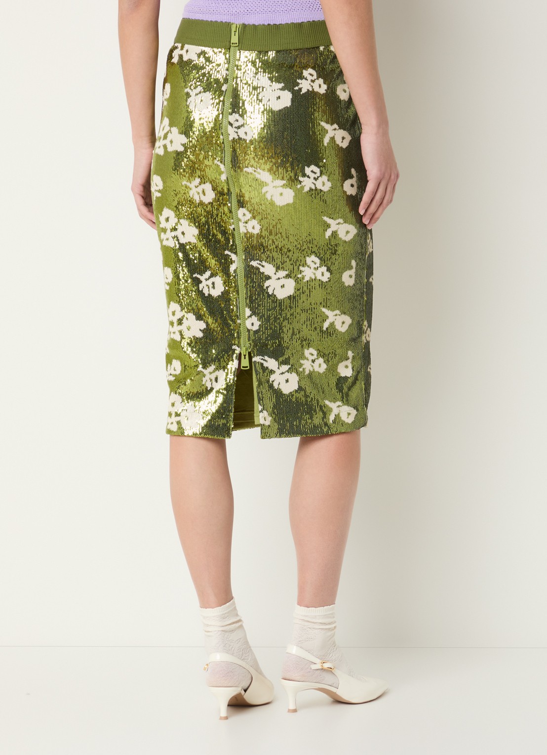 Essentiel Antwerp Midi rok met pailletten - achterkant 3 groen
