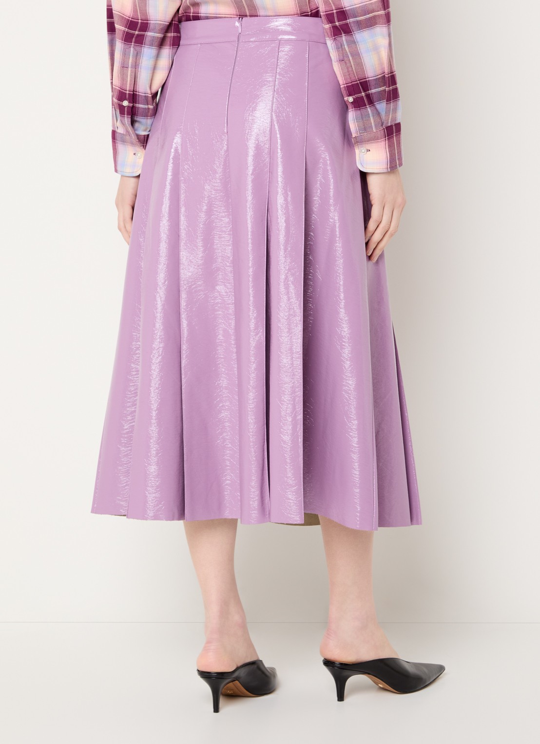 Essentiel Antwerp Midi rok van imitatieleer  - achterkant paars
