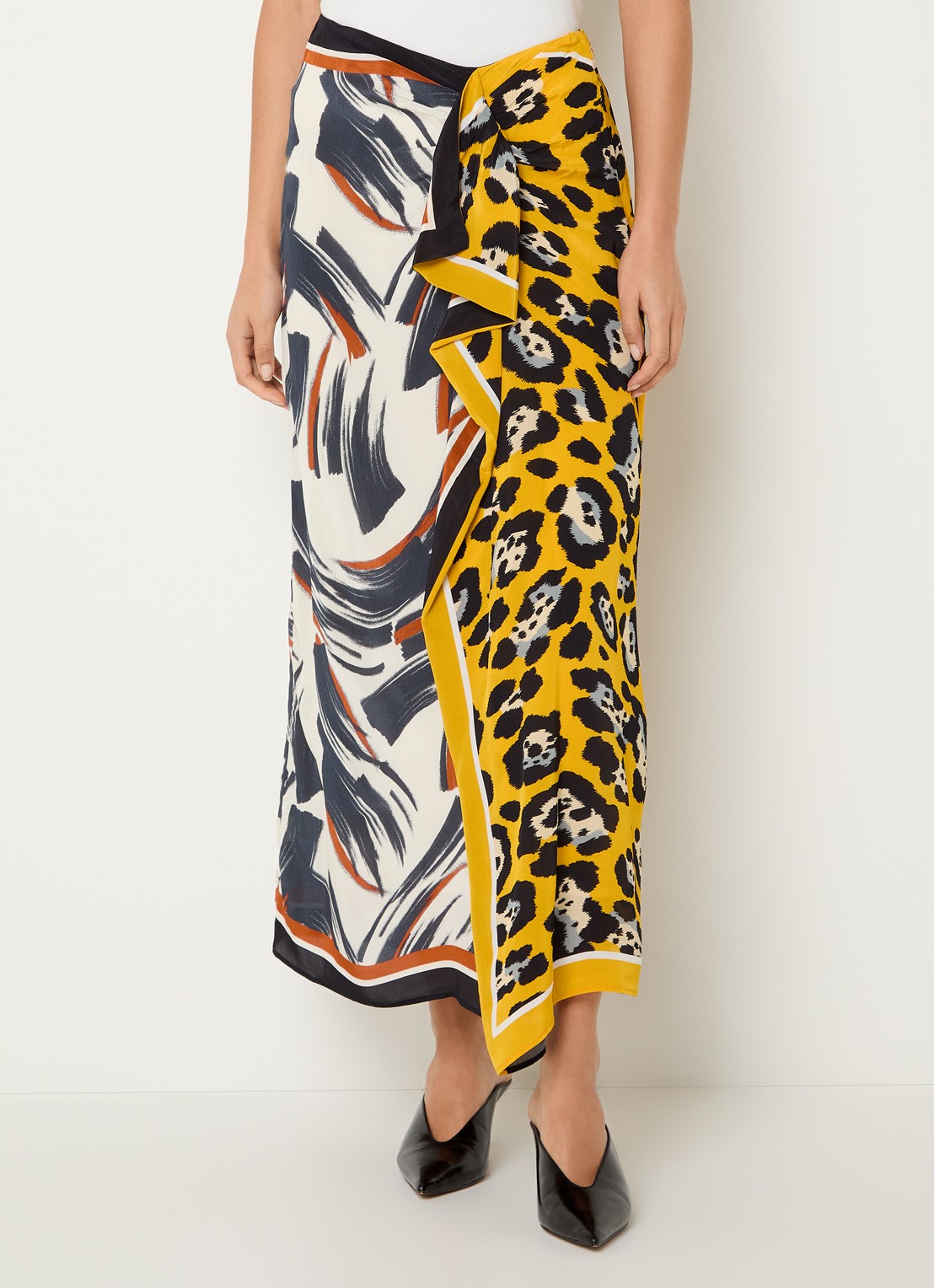 Essentiel Antwerp Midi wikkelrok met print - detail 4 geel