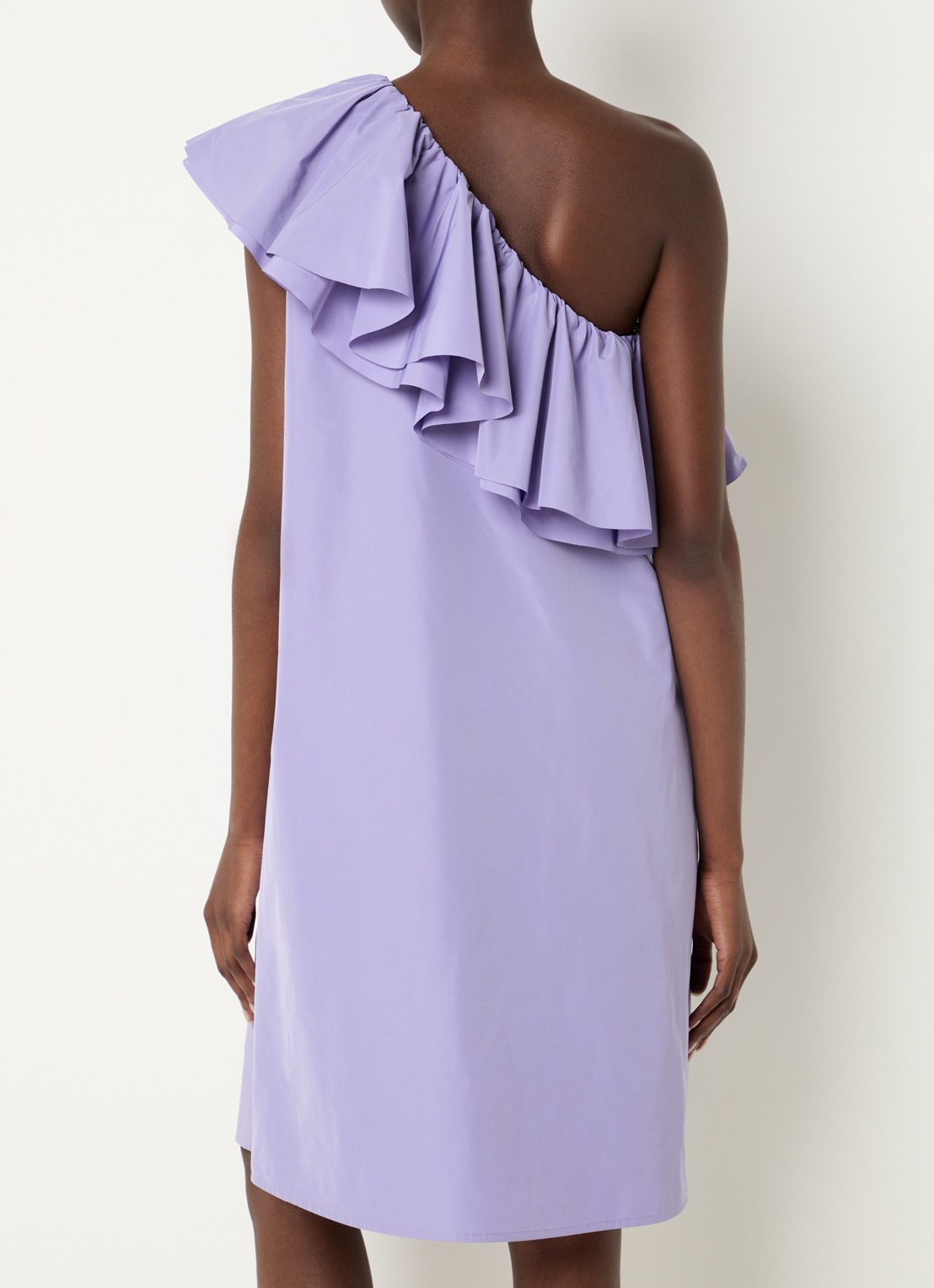 Essentiel Antwerp Mini jurk met asymmetrische hals en volant - achterkant 2 paars