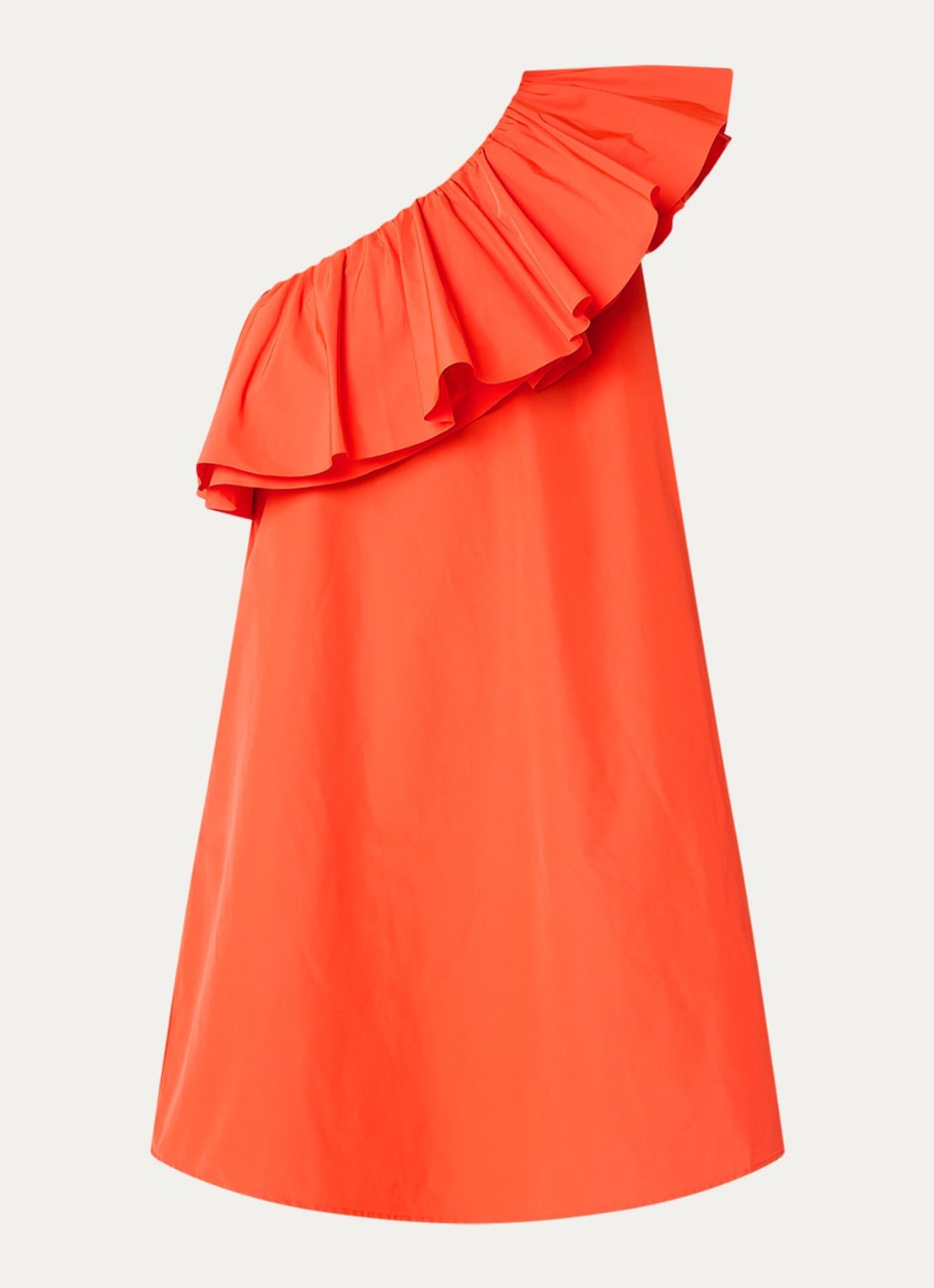 Essentiel Antwerp Mini jurk met asymmetrische hals en volant - voorkant 2 oranjerood