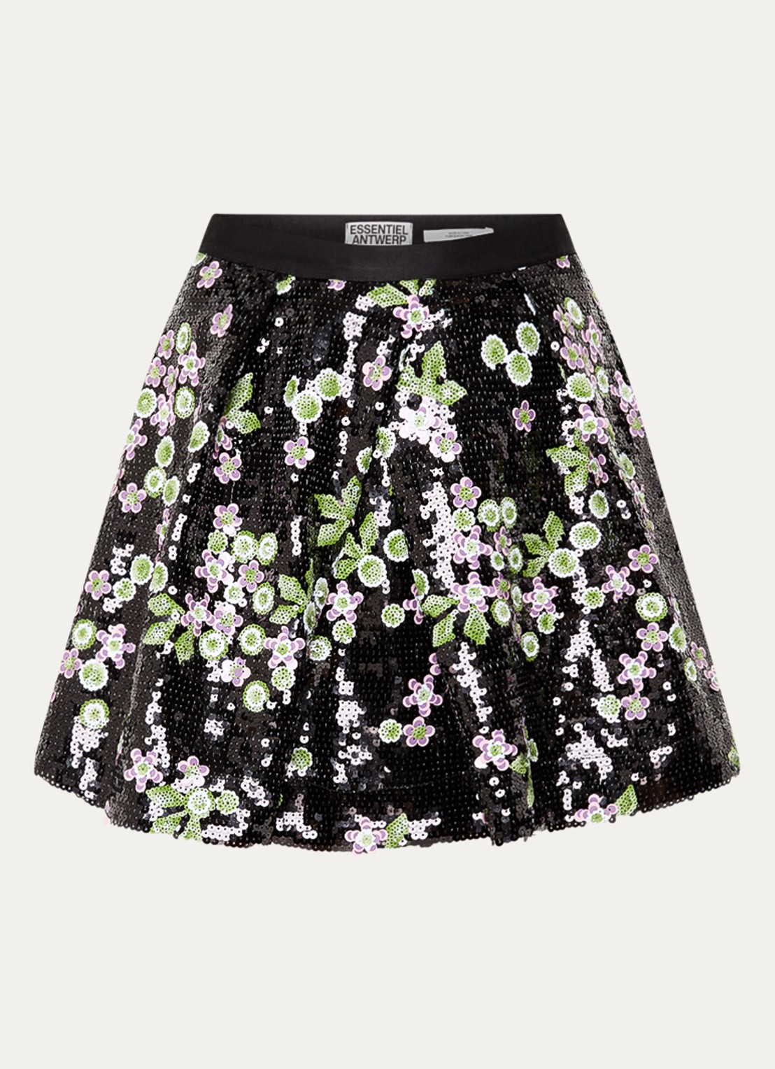 Essentiel Antwerp Mini rok met pailletten en steekzakken - voorkant zwart