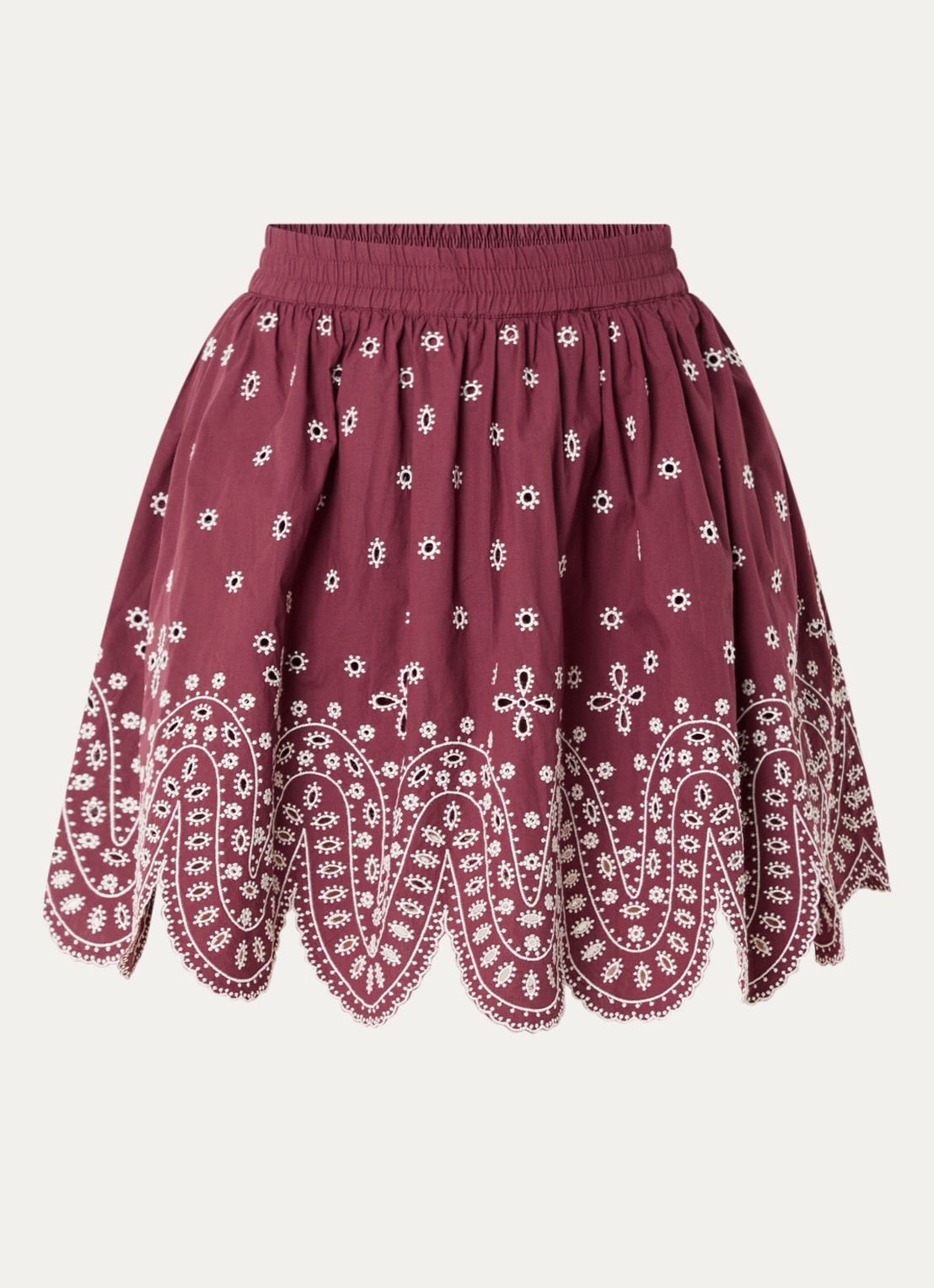 Essentiel Antwerp Minirok met broderie - voorkant 2 bordeauxrood