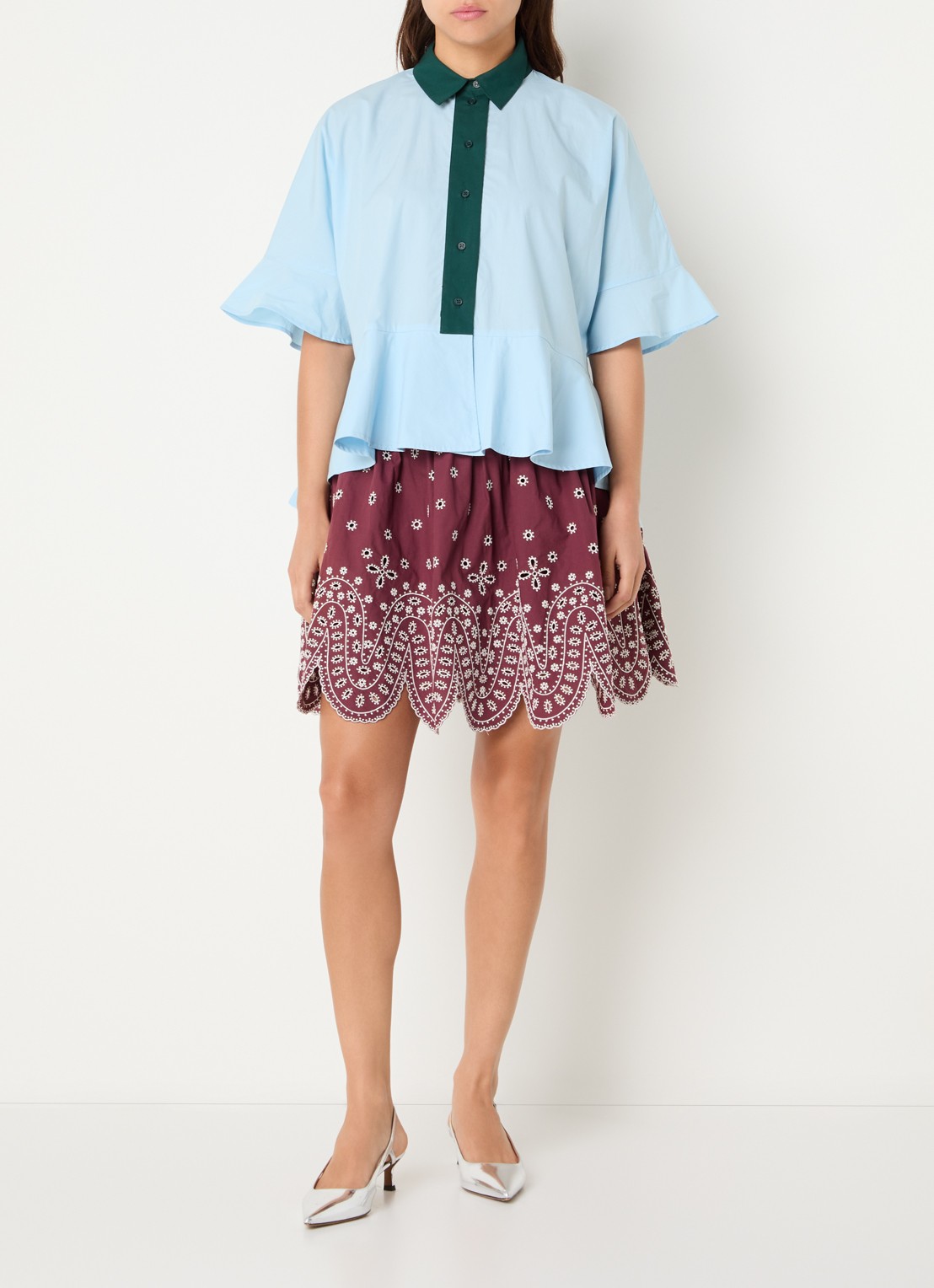 Essentiel Antwerp Minirok met broderie - voorkant 3 bordeauxrood