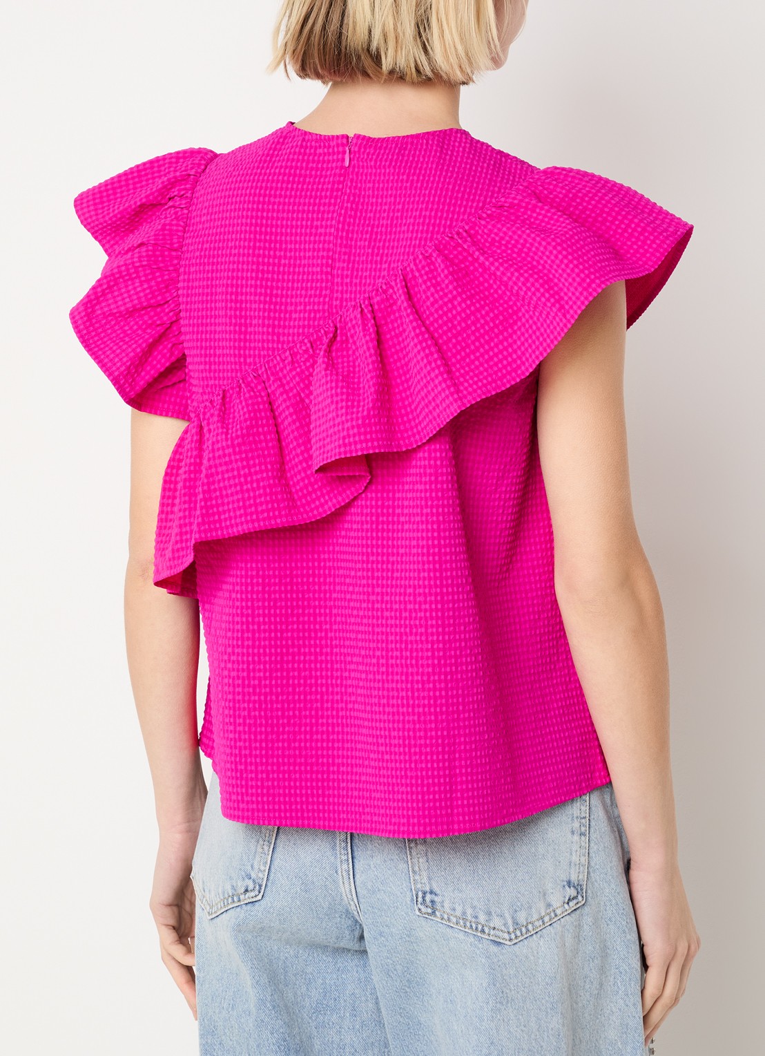 Essentiel Antwerp Mouwloze top met volant - achterkant 4 donkerroze