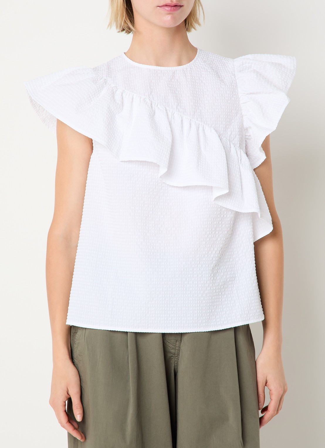 Essentiel Antwerp Mouwloze top met volant - detail 3 wit