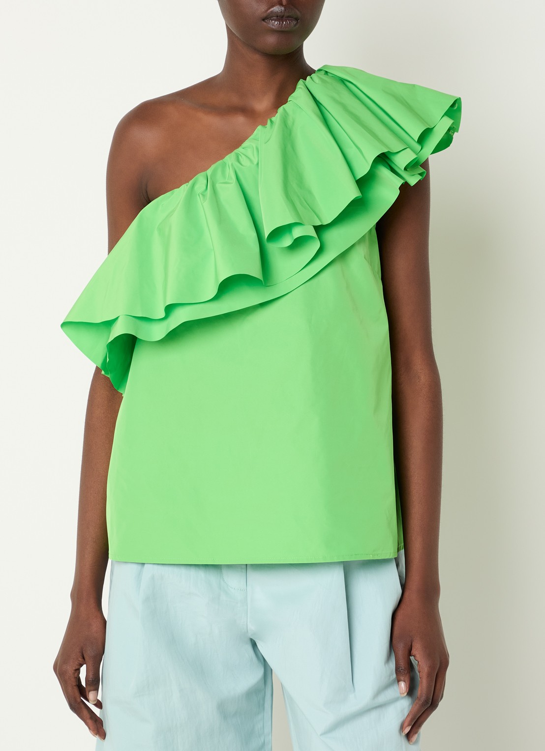 Essentiel Antwerp One shoulder top met volant - detail 4 groen