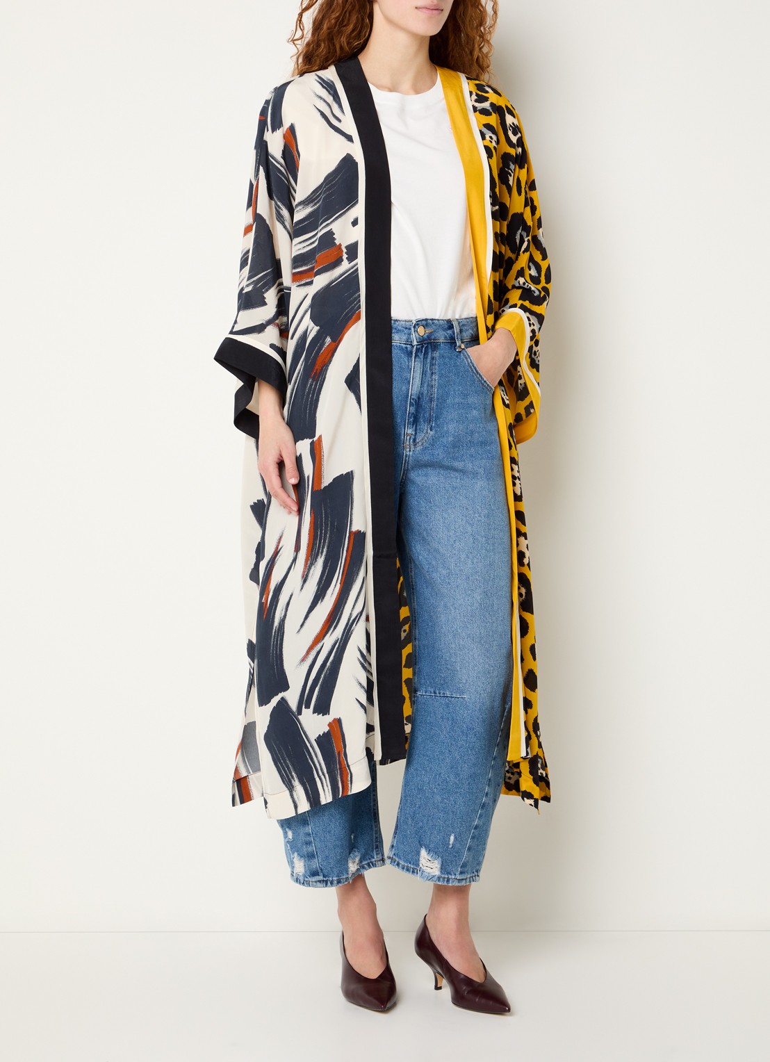 Essentiel Antwerp Openvallend vest met panterprint - voorkant 3 geel