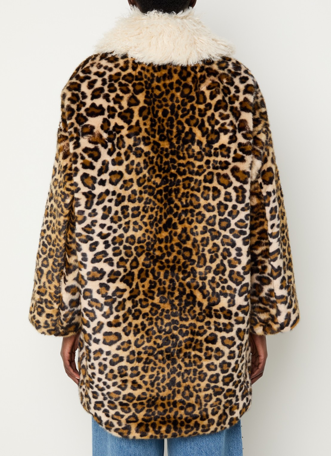 Essentiel Antwerp Oversized mantel van imitatiebont met panterprint - achterkant 4 bruin