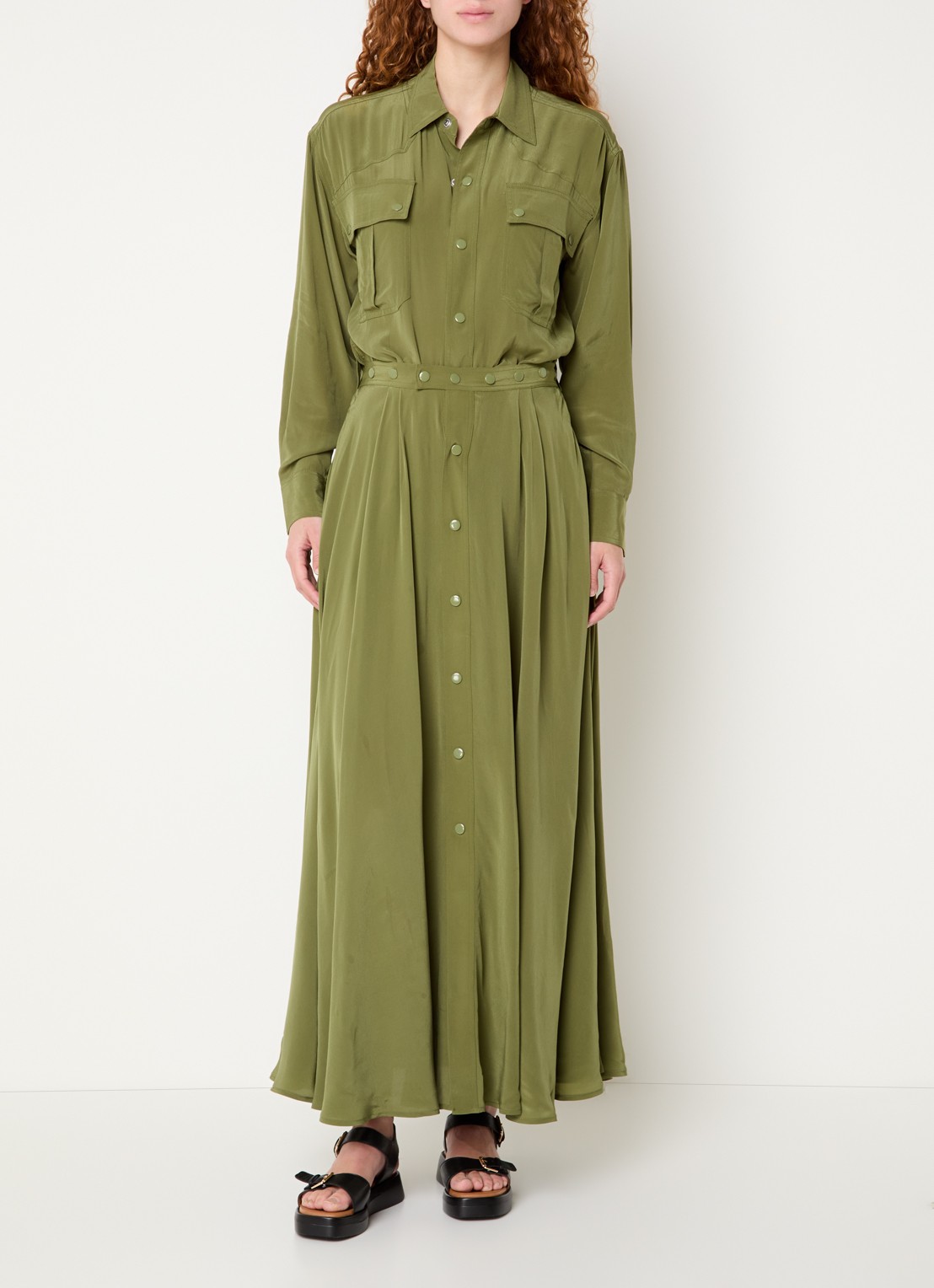 Essentiel Antwerp Playsuit met afneembare maxi plooirok - detail 2 mosgroen