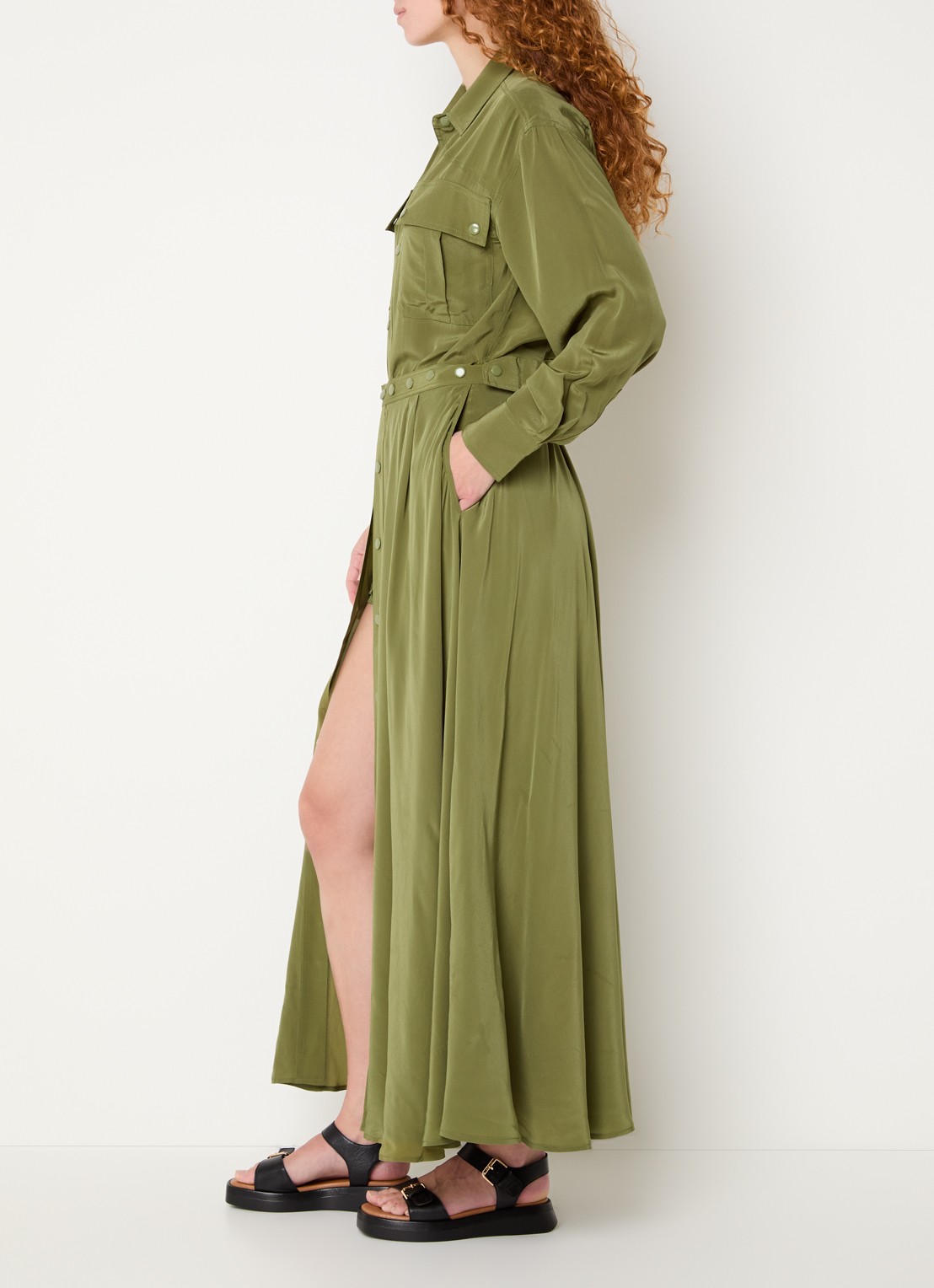Essentiel Antwerp Playsuit met afneembare maxi plooirok - voorkant 4 mosgroen