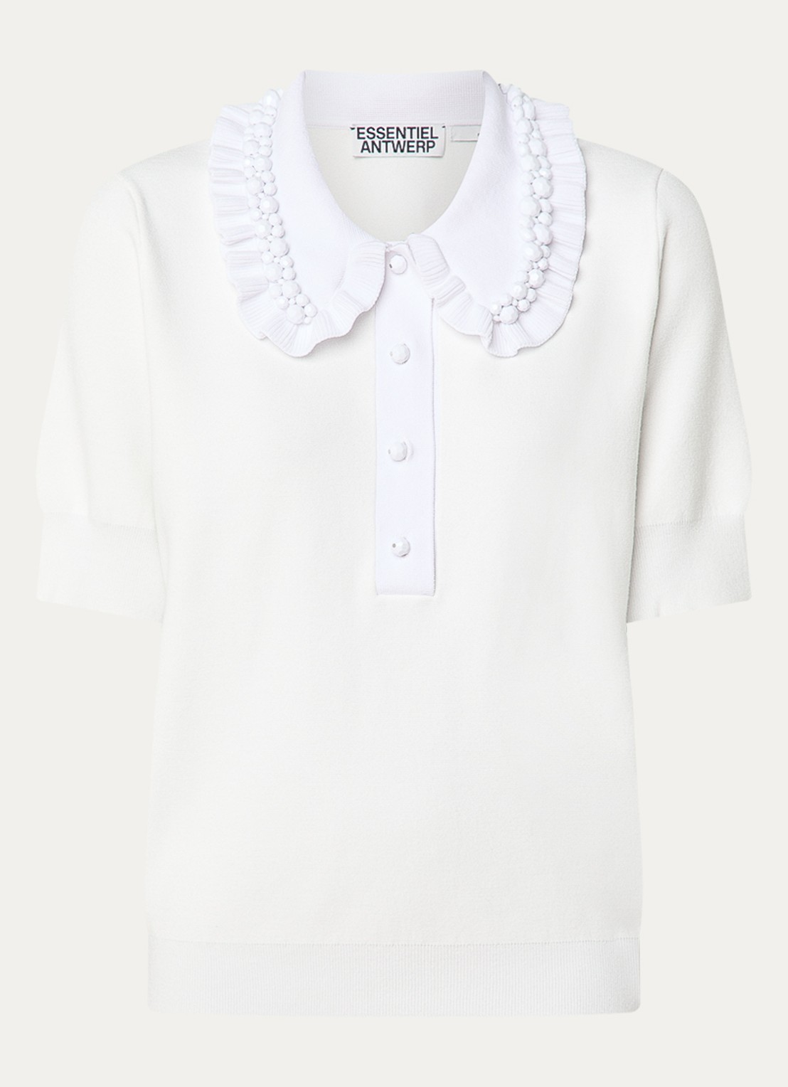 Essentiel Antwerp Polo met Peter Pan-kraag en kralendecoratie - voorkant 3 wit