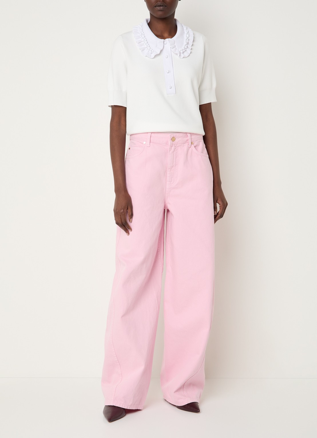 Essentiel Antwerp Polo met Peter Pan-kraag en kralendecoratie - voorkant 4 wit