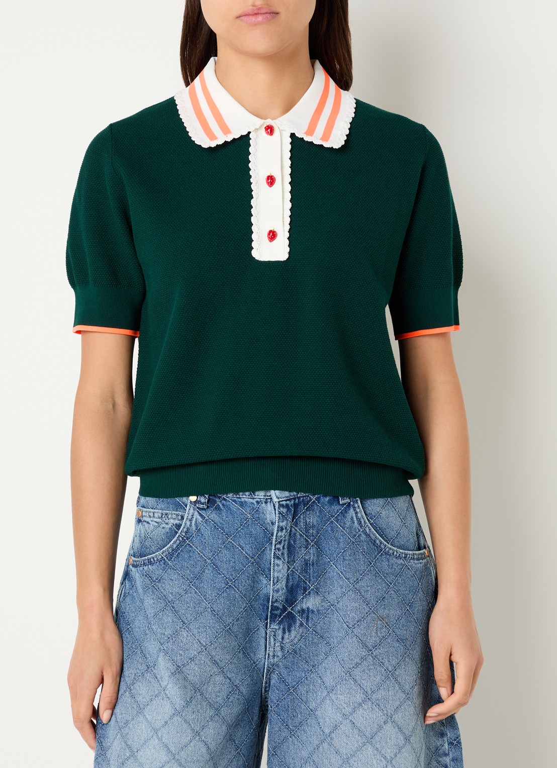 Essentiel Antwerp Polo met pofmouw - detail 4 groen