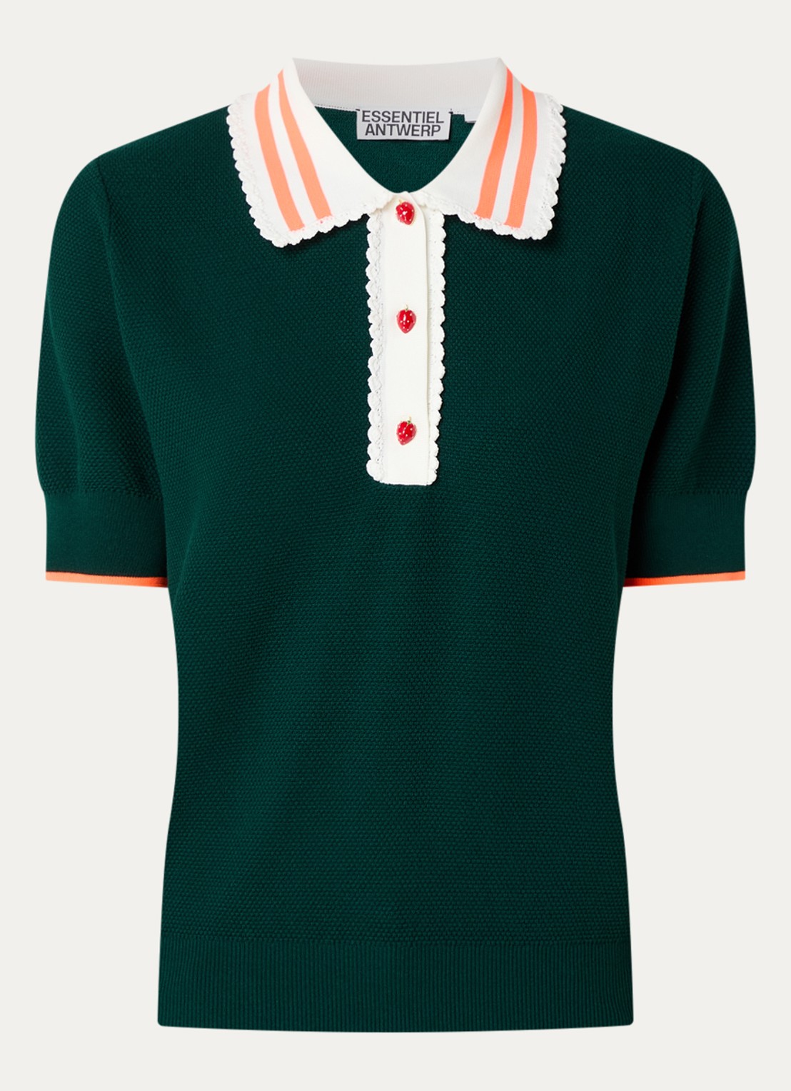 Essentiel Antwerp Polo met pofmouw - voorkant groen