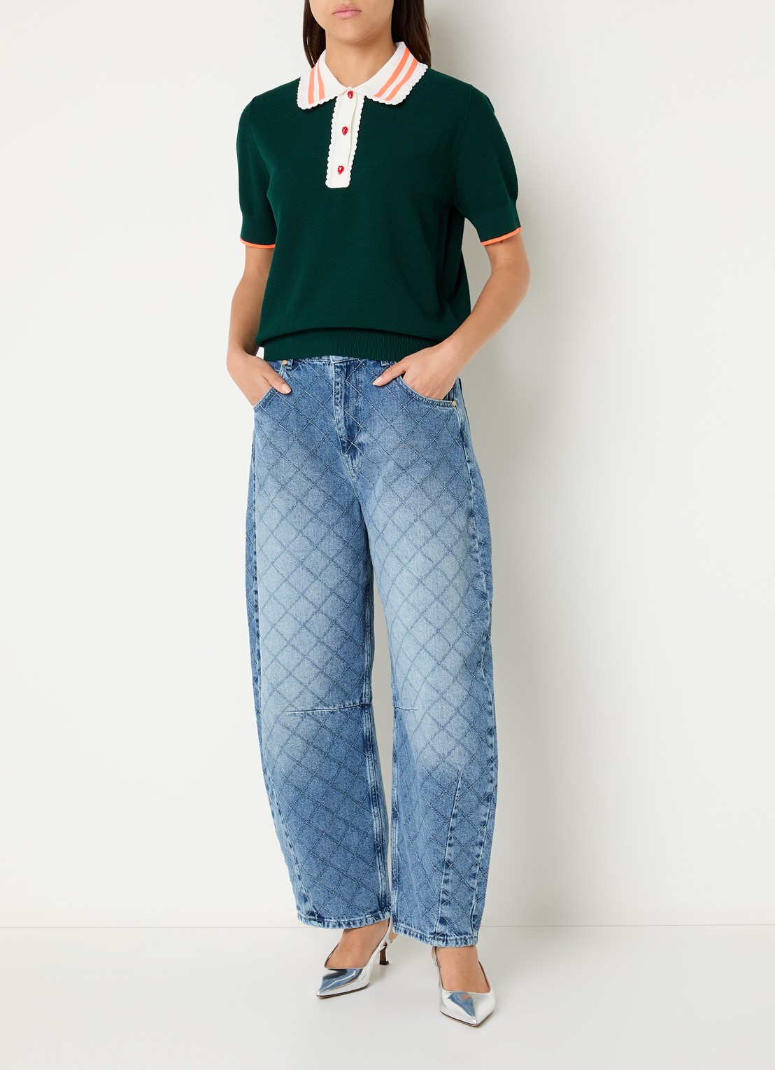 Essentiel Antwerp Polo met pofmouw - voorkant 2 groen