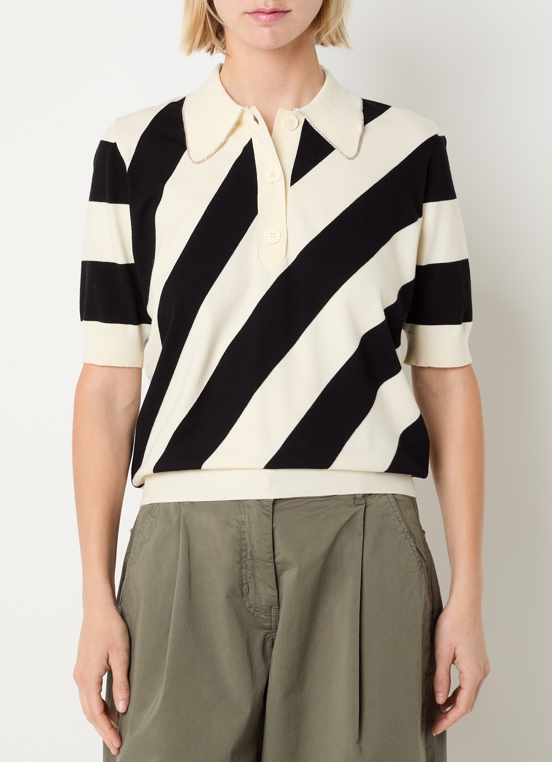 Essentiel Antwerp Polo met streepprint - detail 3 creme