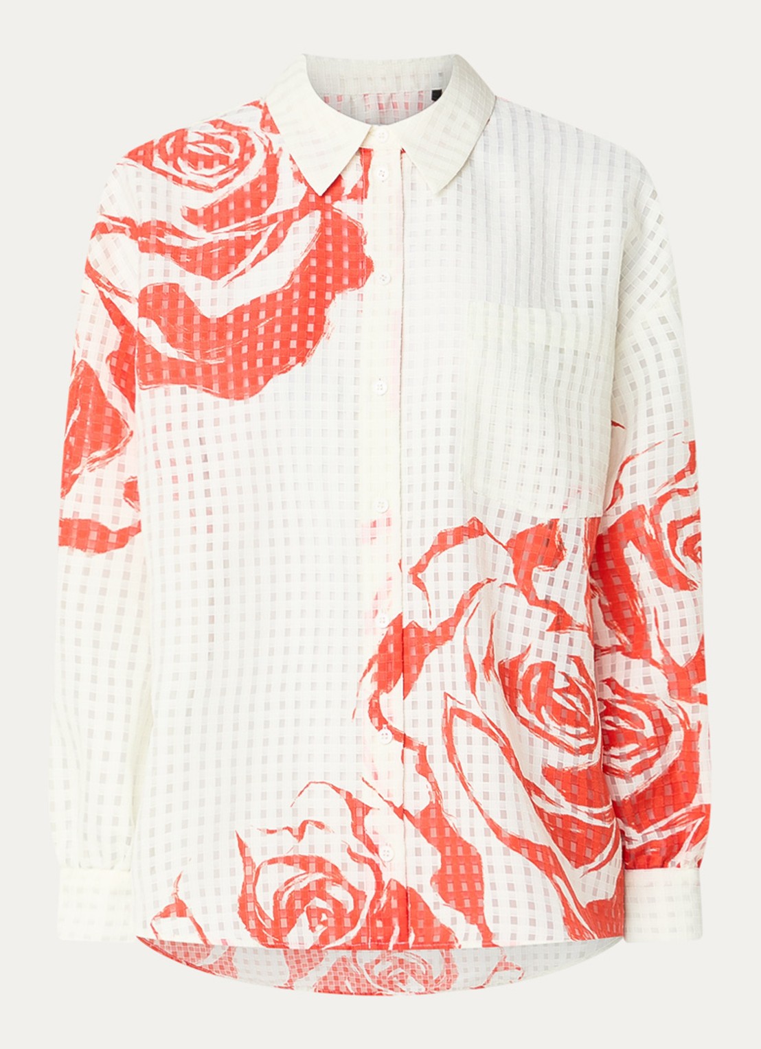 Essentiel Antwerp Semi-transparante blouse met print - voorkant rood