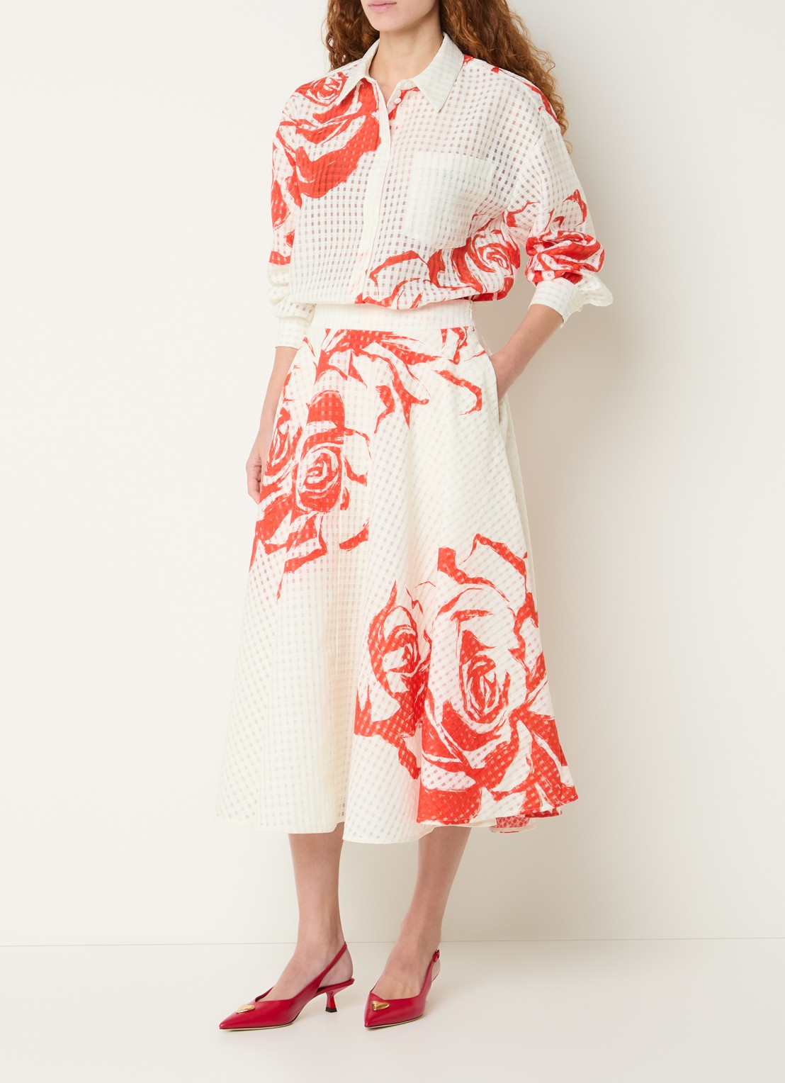 Essentiel Antwerp Semi-transparante blouse met print - voorkant 2 rood