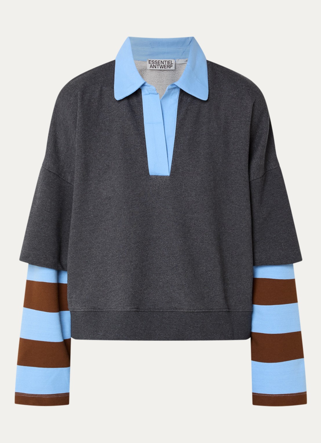 Essentiel Antwerp Sweater met kraag - voorkant 3 grijsmele