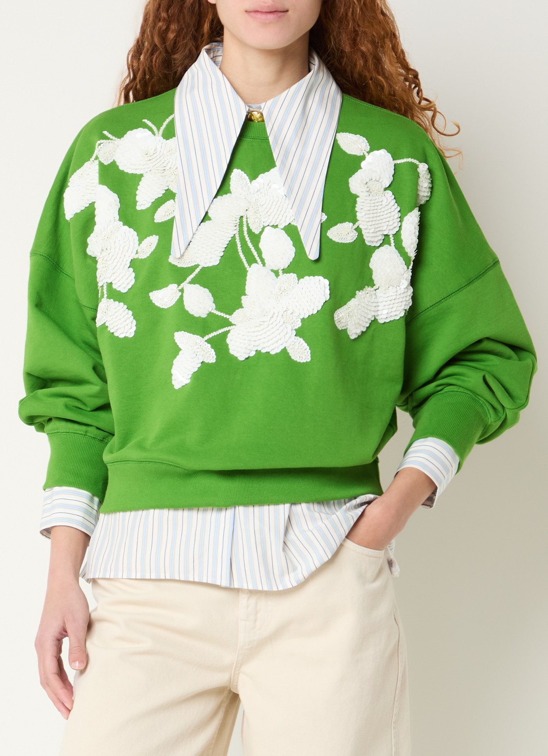 Essentiel Antwerp Sweater met pailletten - detail 4 groen