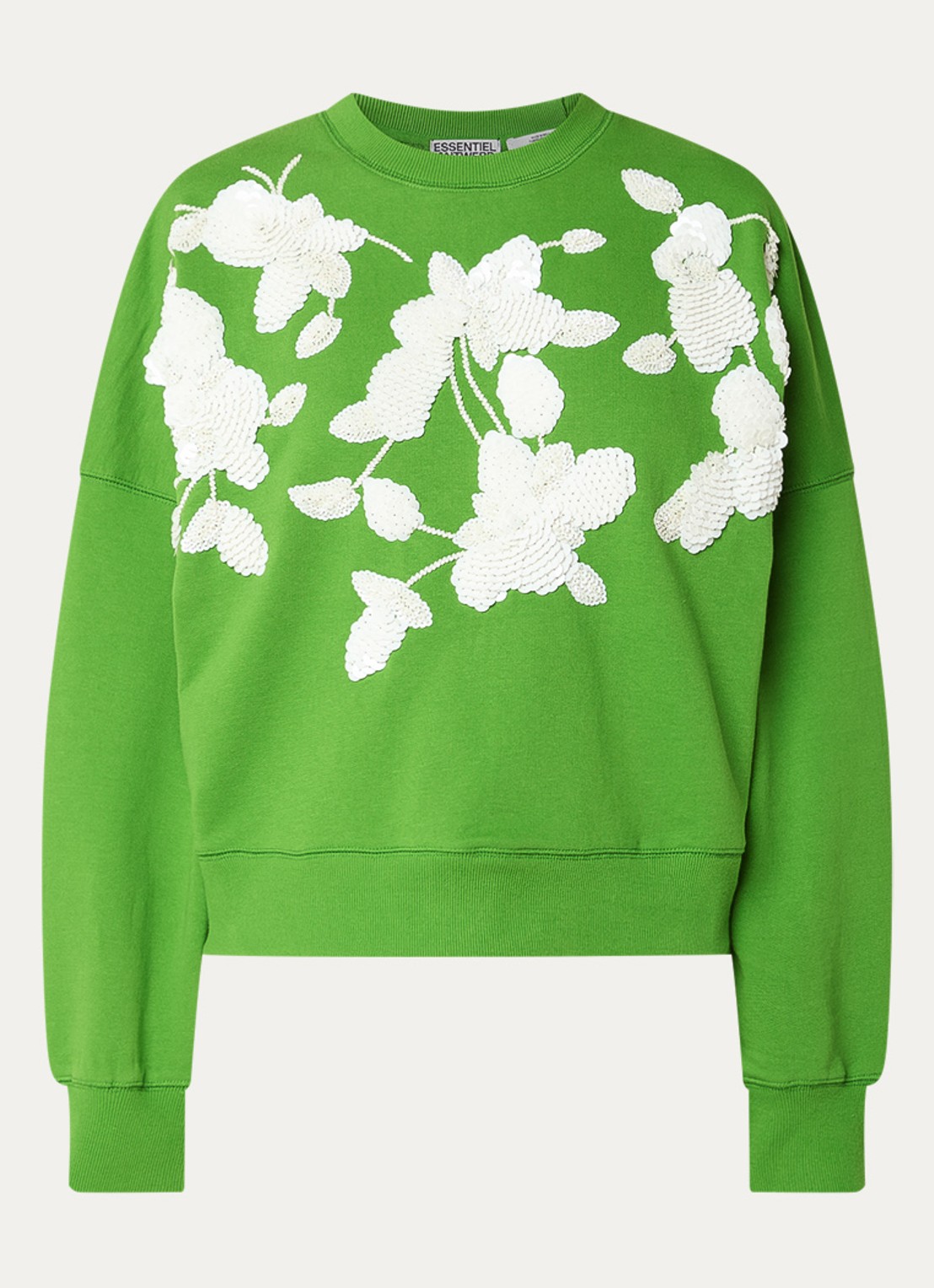 Essentiel Antwerp Sweater met pailletten - voorkant 2 groen