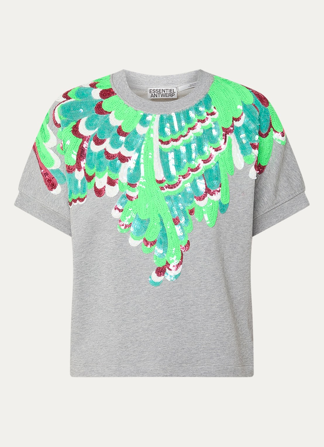 Essentiel Antwerp Sweater met pailletten  - voorkant grijsmele