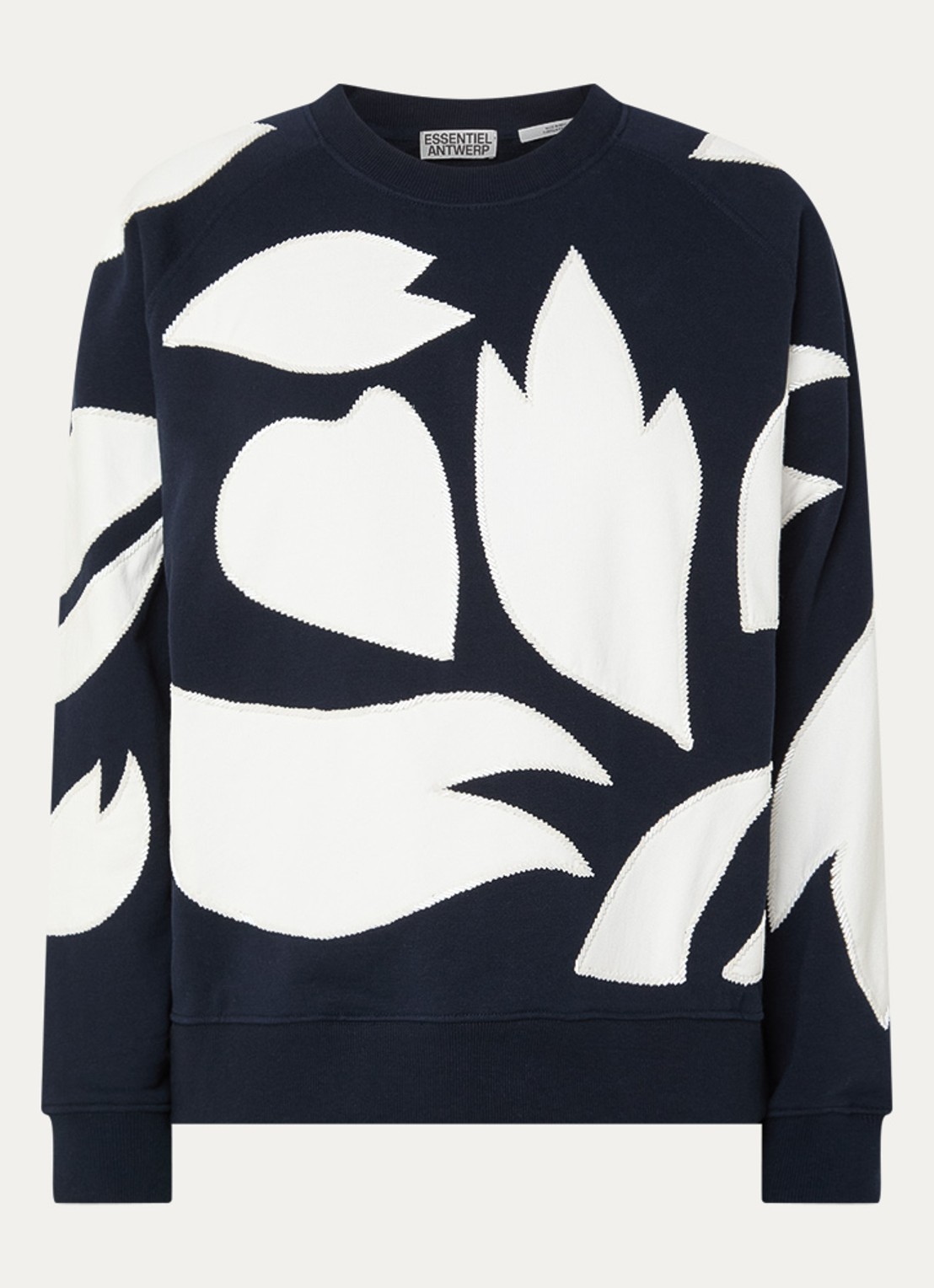Essentiel Antwerp Sweater met print en strass - voorkant donkerblauw