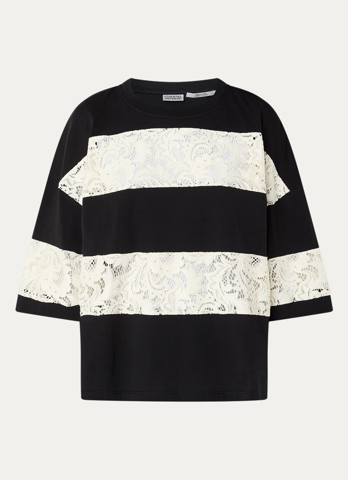 Essentiel Antwerp T-shirt met broderie - voorkant 2 zwart