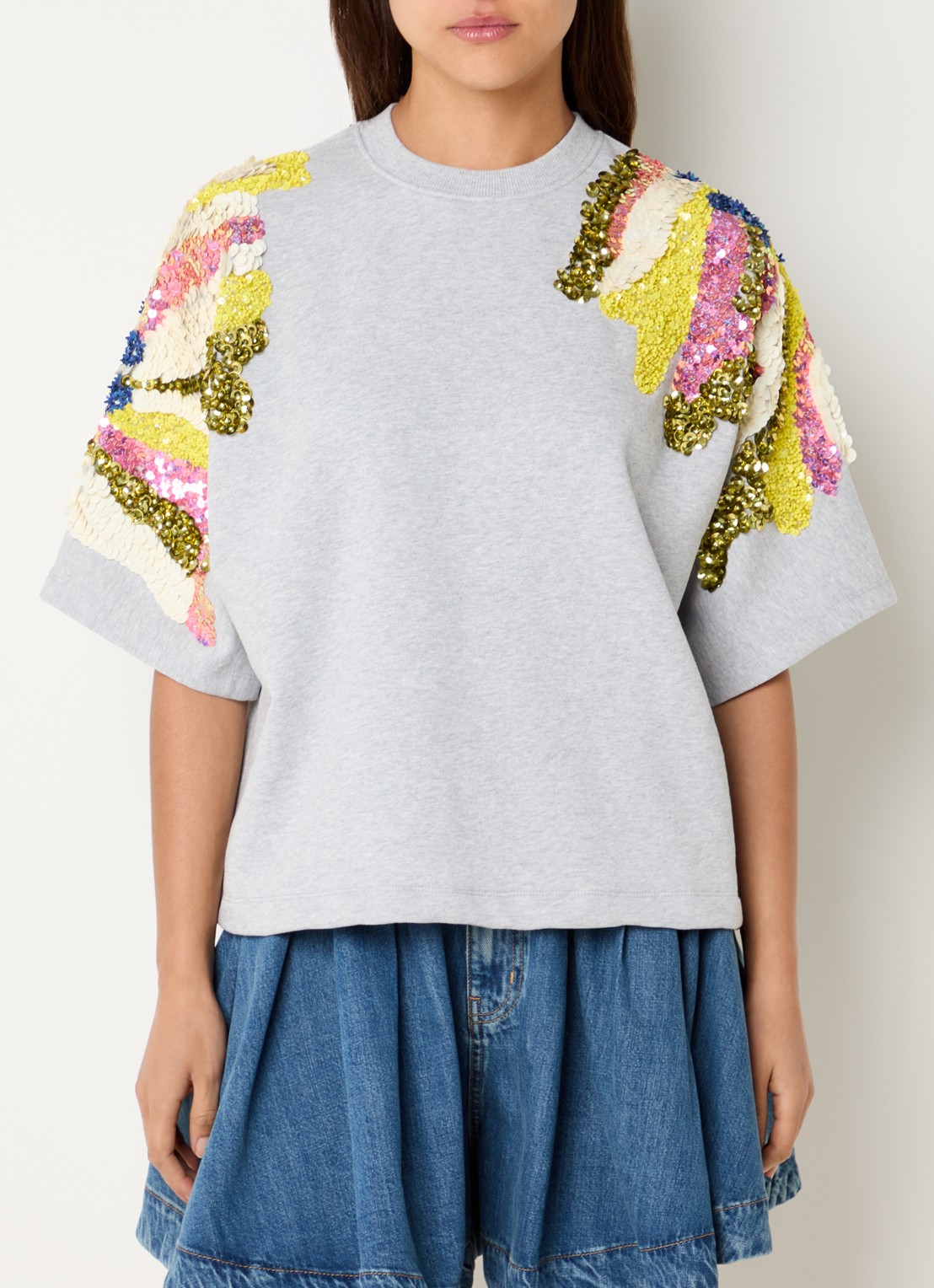 Essentiel Antwerp T-shirt met pailletten - detail 4 grijsmele