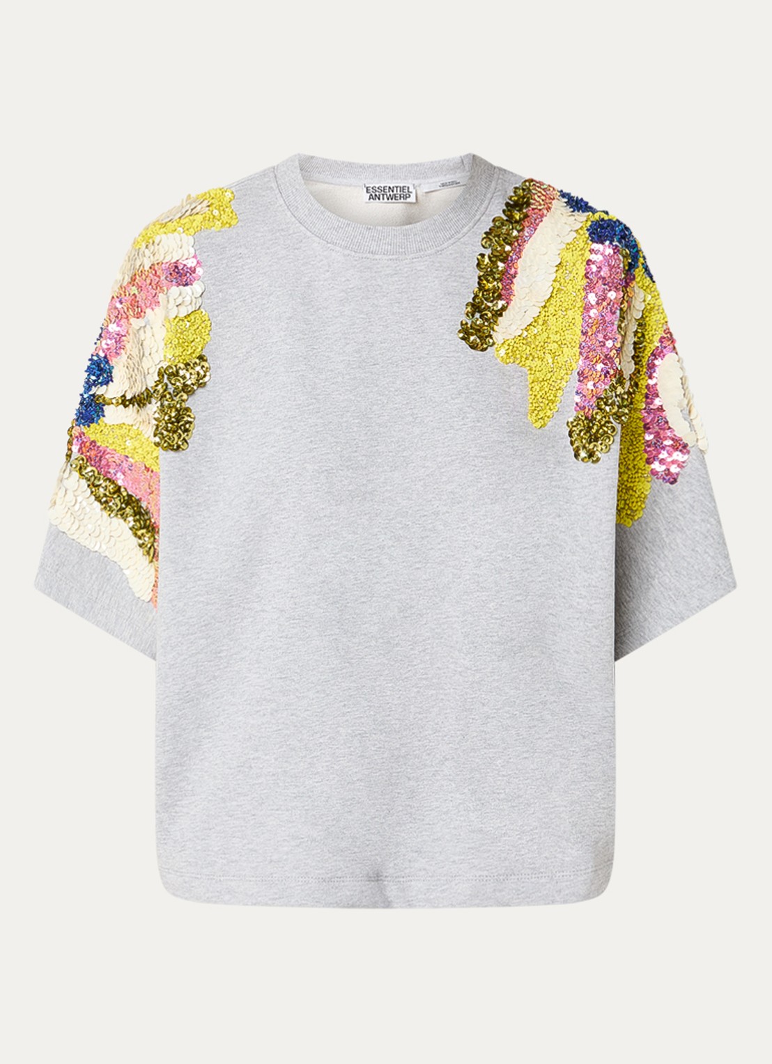 Essentiel Antwerp T-shirt met pailletten - voorkant 2 grijsmele