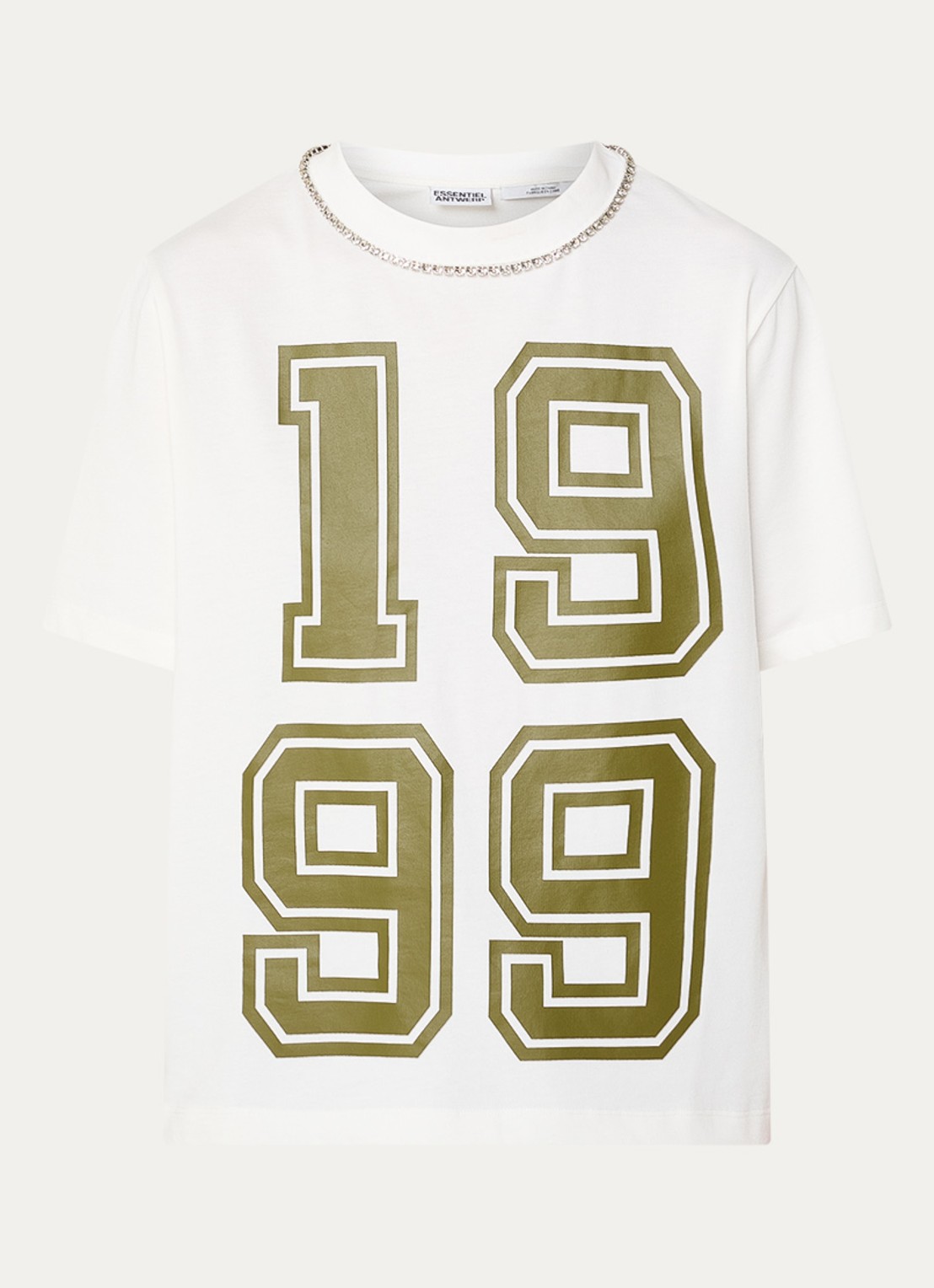 Essentiel Antwerp T-shirt met print en strass - voorkant 3 wit