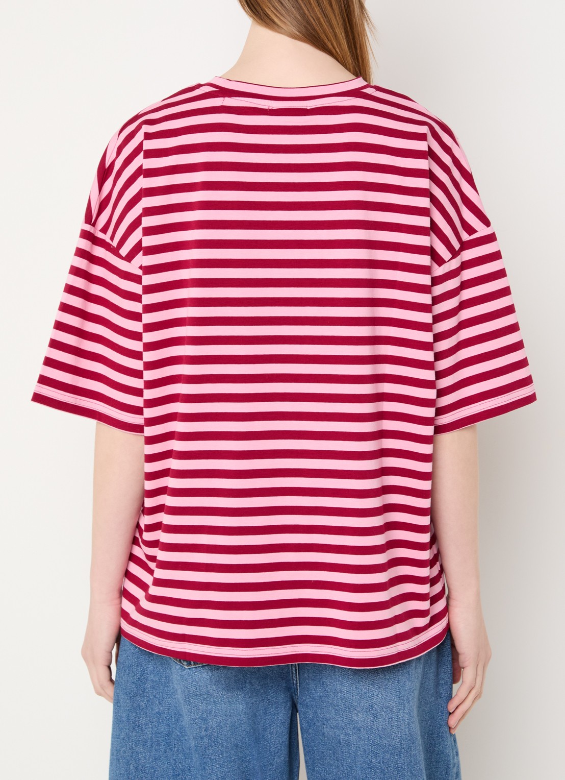 Essentiel Antwerp T-shirt met streepprint en strass  - achterkant 4 rood