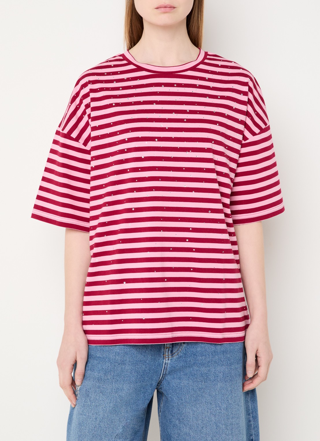 Essentiel Antwerp T-shirt met streepprint en strass  - detail 3 rood