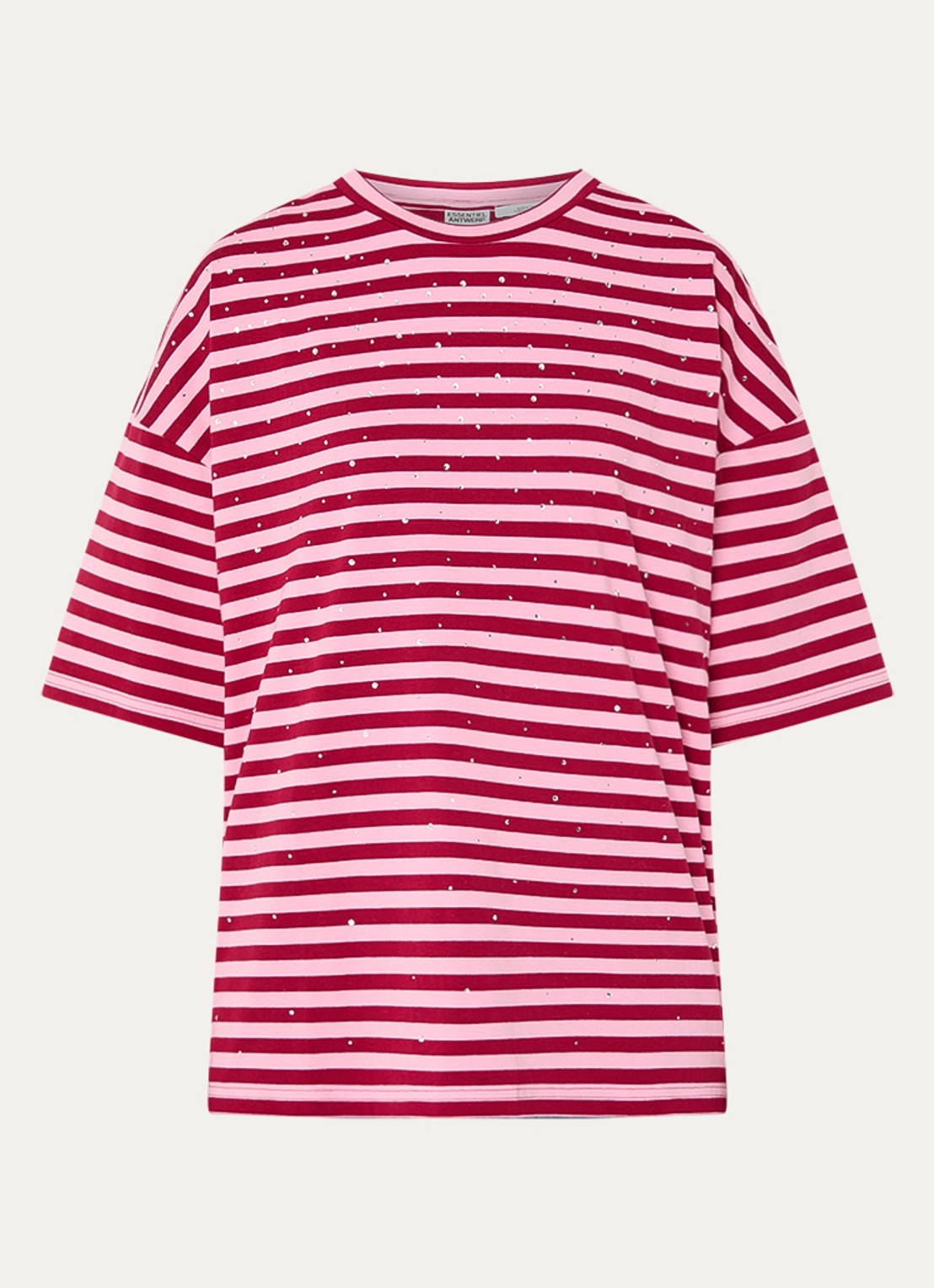 Essentiel Antwerp T-shirt met streepprint en strass  - voorkant rood