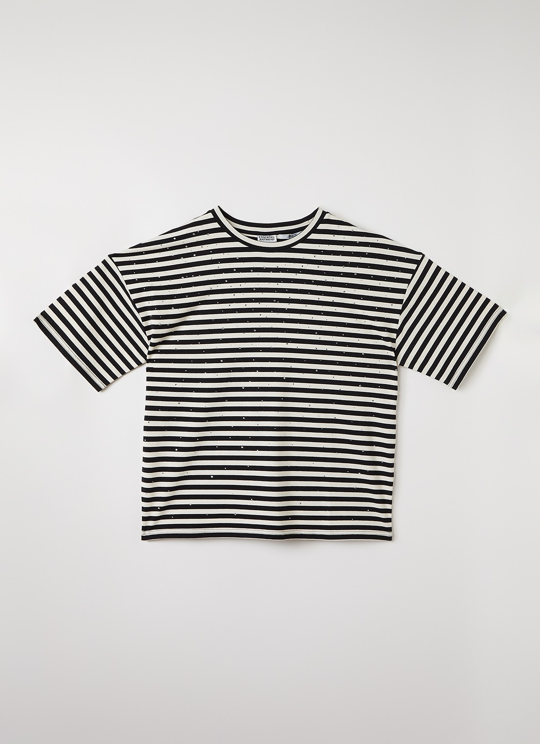Essentiel Antwerp T-shirt met streepprint en strass  - voorkant 3 zwart