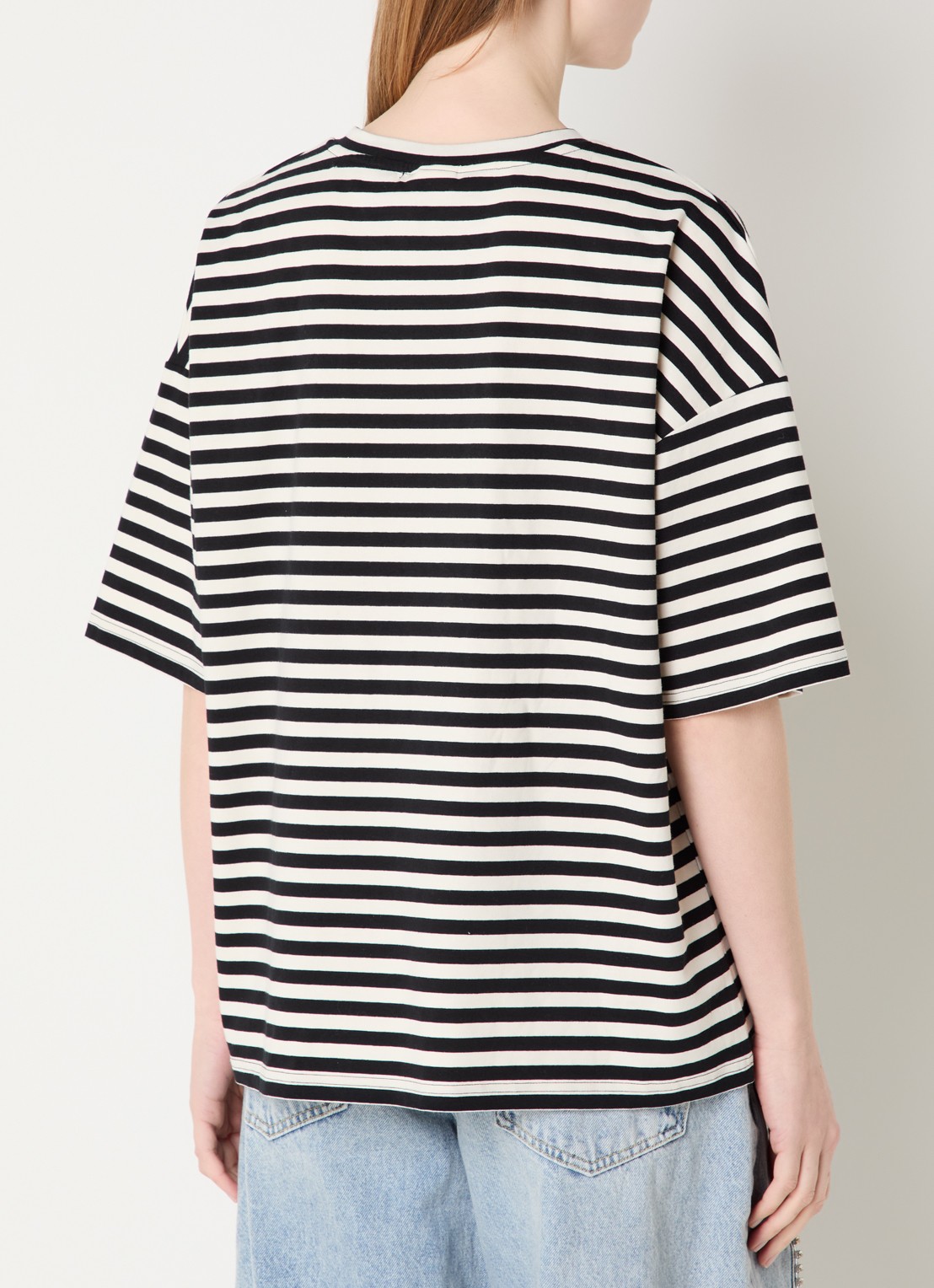 Essentiel Antwerp T-shirt met streepprint en strass  - achterkant 2 zwart