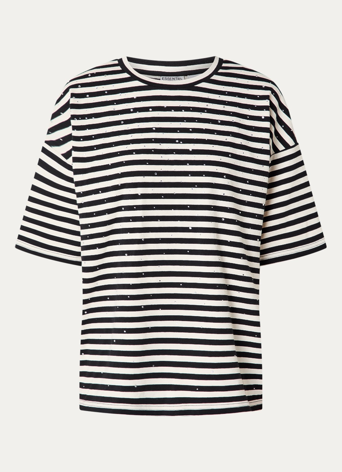 Essentiel Antwerp T-shirt met streepprint en strass  - voorkant 5 zwart