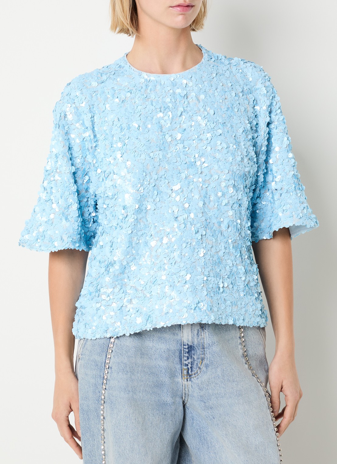 Essentiel Antwerp Top met pailletten - detail 2 lichtblauw