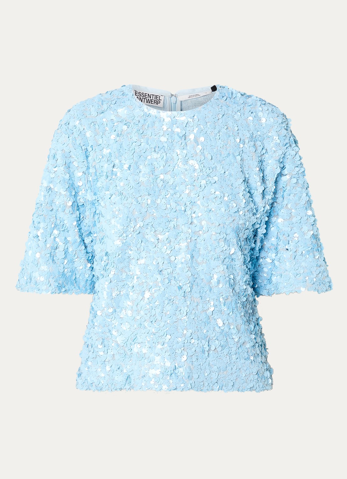 Essentiel Antwerp Top met pailletten - voorkant 3 lichtblauw