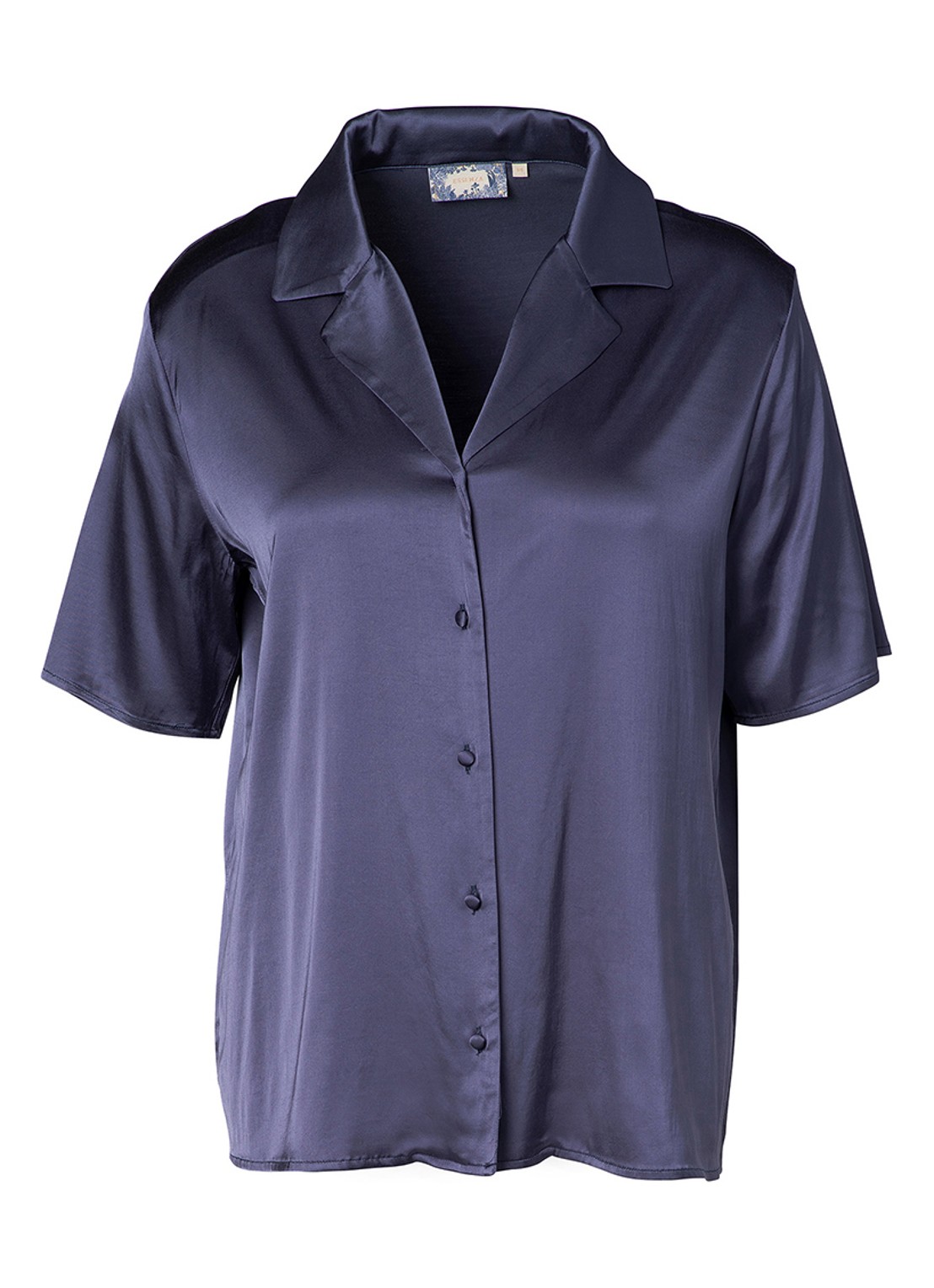 Essenza Elodie pyjamatop van satijn - voorkant donkerblauw