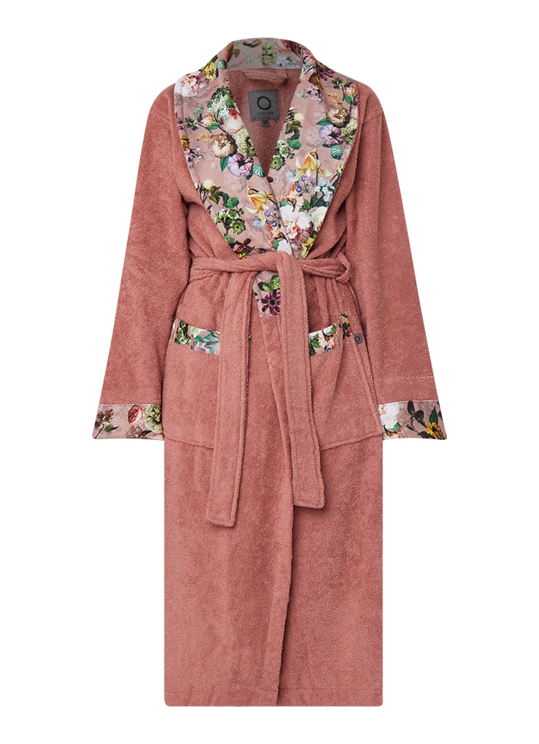 Essenza Fleur badjas met contrastvoering en bloemenprint - voorkant 3 roze
