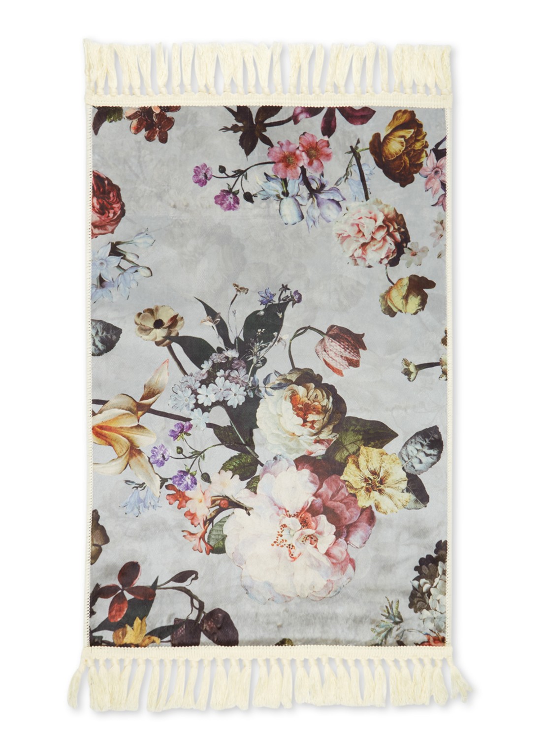 Essenza Fleur vloerkleed met bloemenprint 60 x 90 cm - voorkant 2 lichtgrijs
