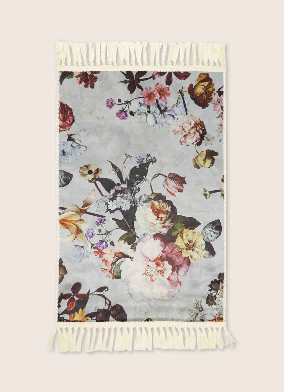 Essenza Fleur vloerkleed met bloemenprint 60 x 90 cm - voorkant 3 lichtgrijs