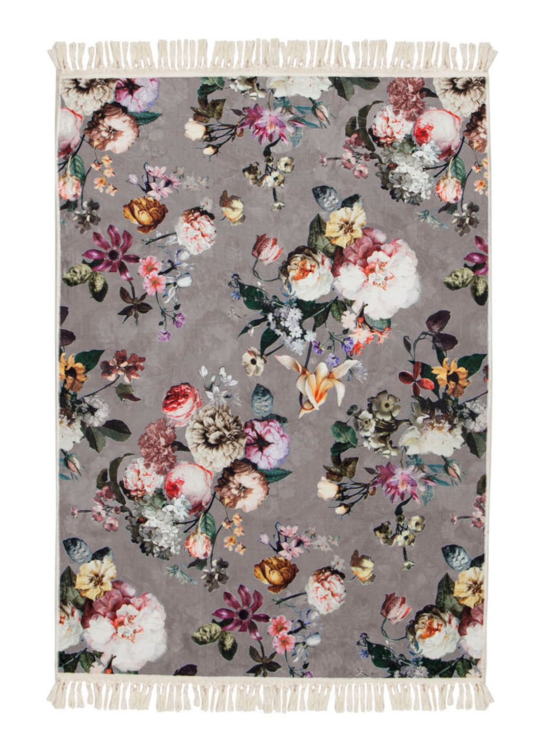 Essenza Fleur vloerkleed met bloemenprint 60 x 90 cm - voorkant taupe