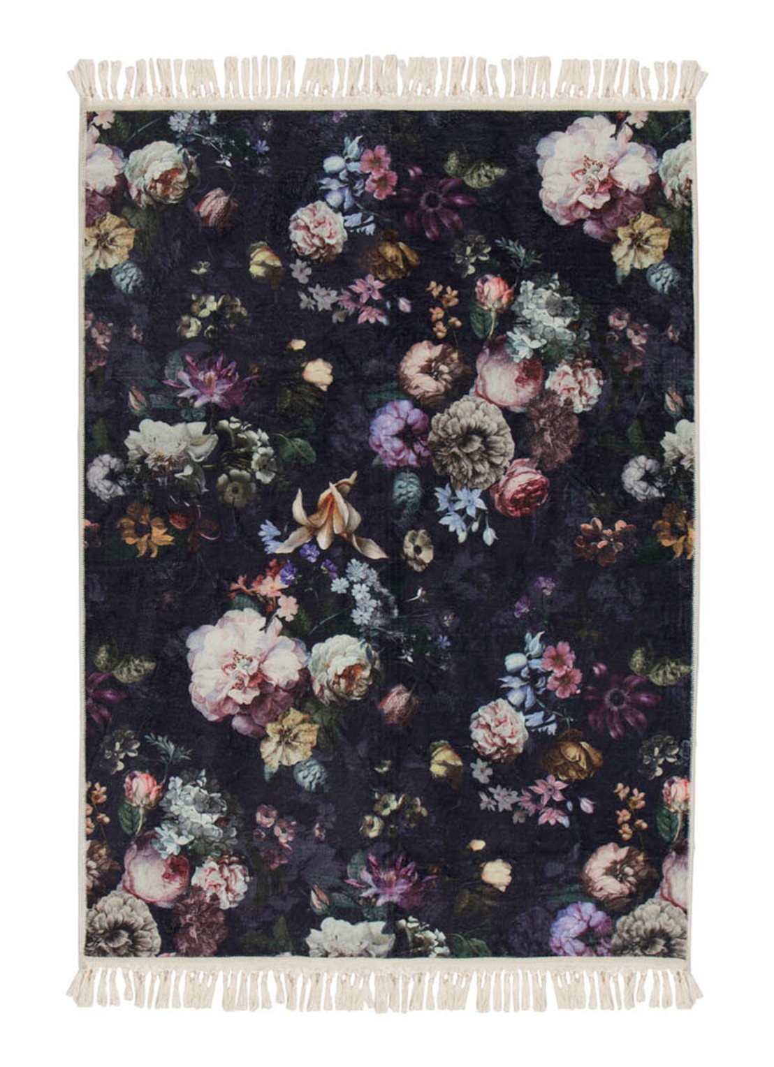Essenza Fleur vloerkleed met bloemenprint 60 x 90 cm - voorkant 2 donkerblauw