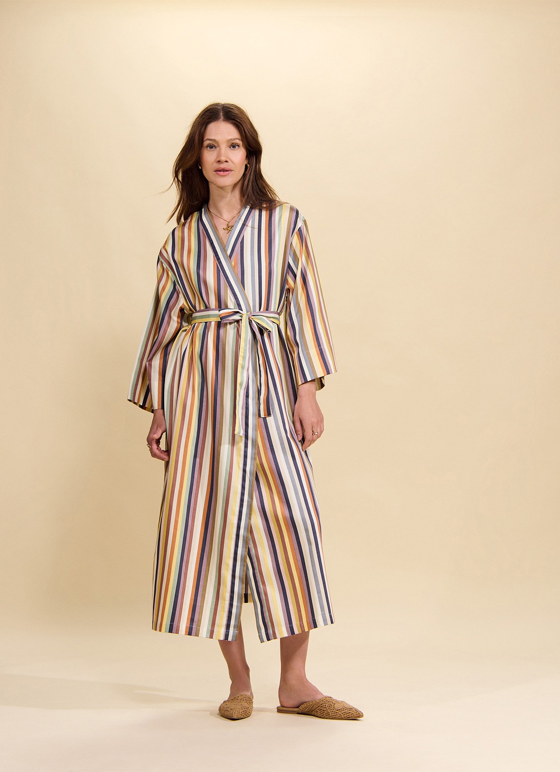 Essenza Ilona Donna kimono met streepprint - detail donkerblauw