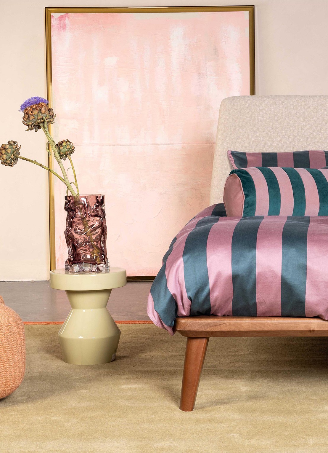Essenza Minte Stripe dekbedovertrek van katoensatijn 300TC - inclusief kussensloop - detail 6 roze
