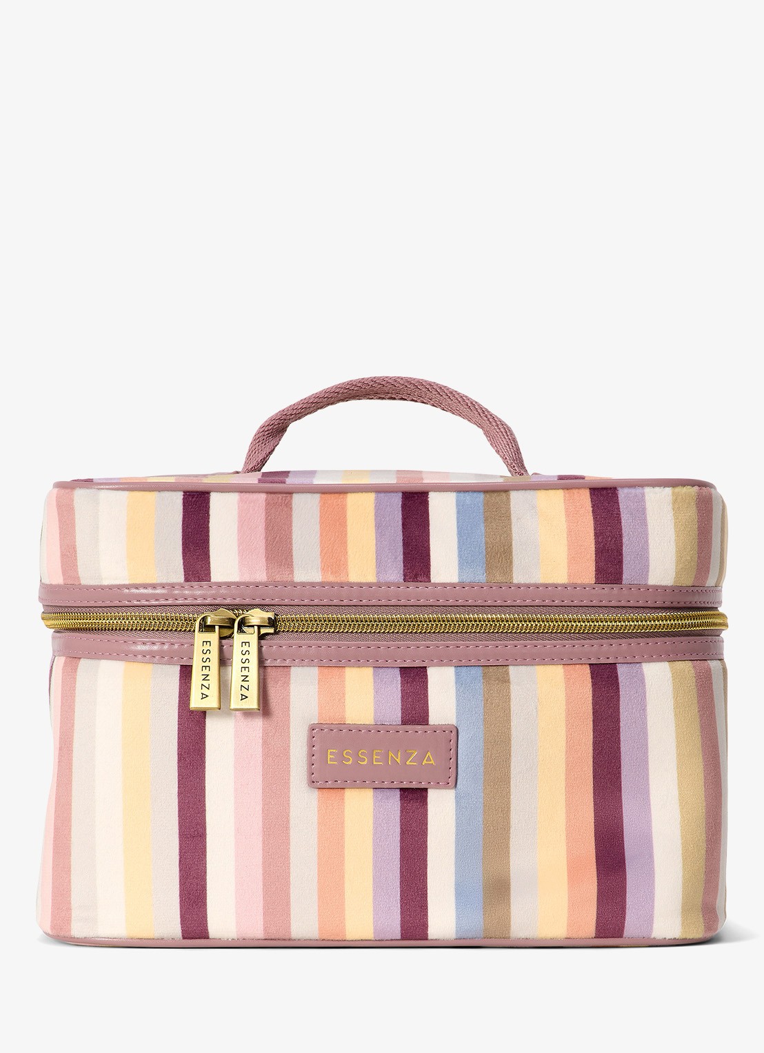 Essenza Tracy Donna beautycase met streepprint - voorkant roze