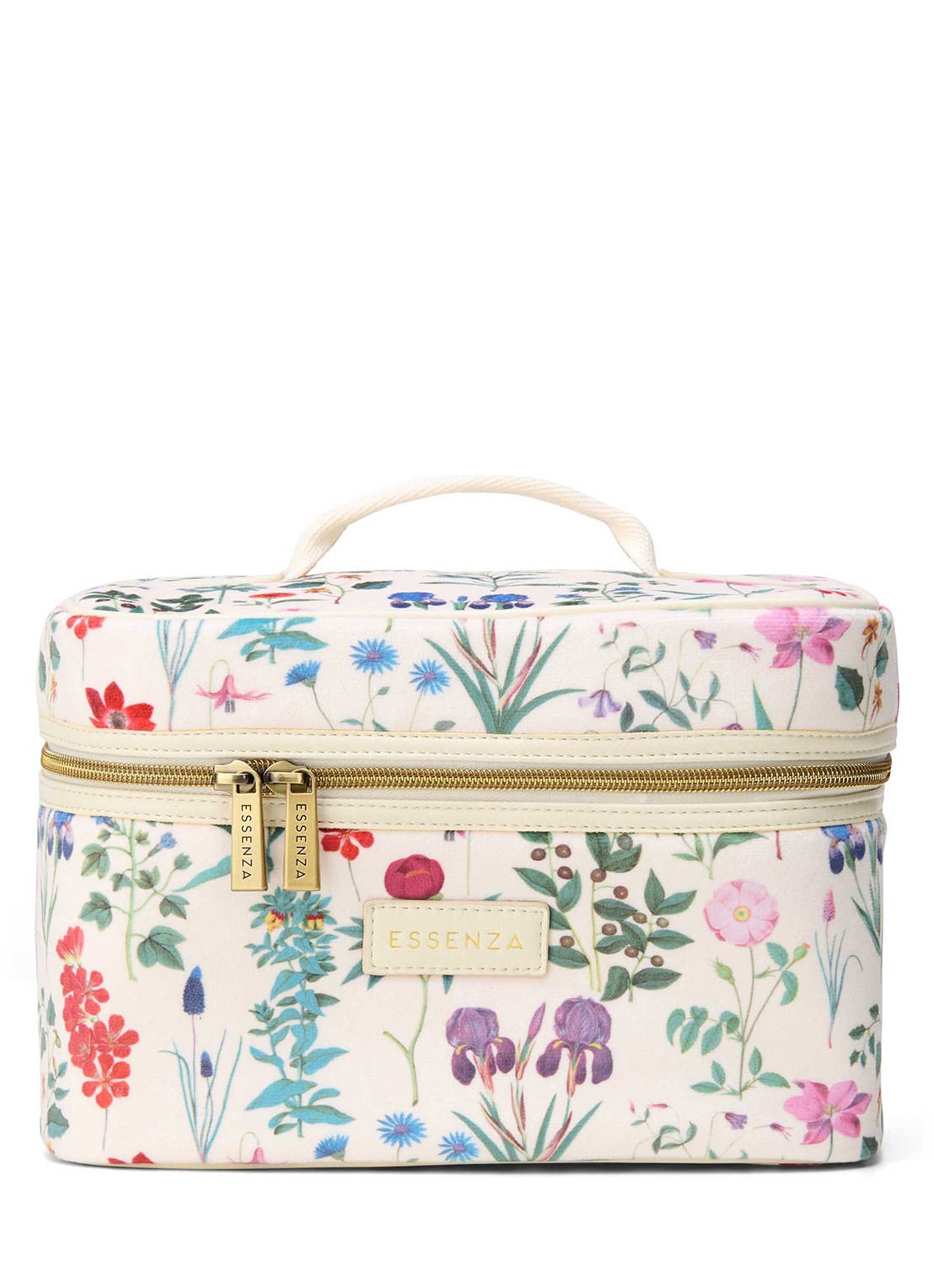 Essenza Tracy Marigold beautycase met bloemenprint - voorkant 2 vanillegeel